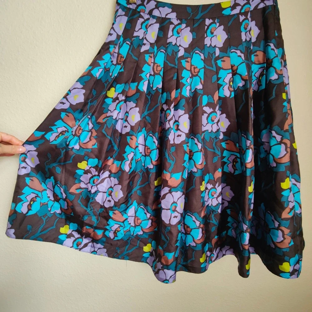 VTG Saks Fifth Avenue 100% Silk Pleated Floral Midi Skirt USA Fairy Whimsy 2